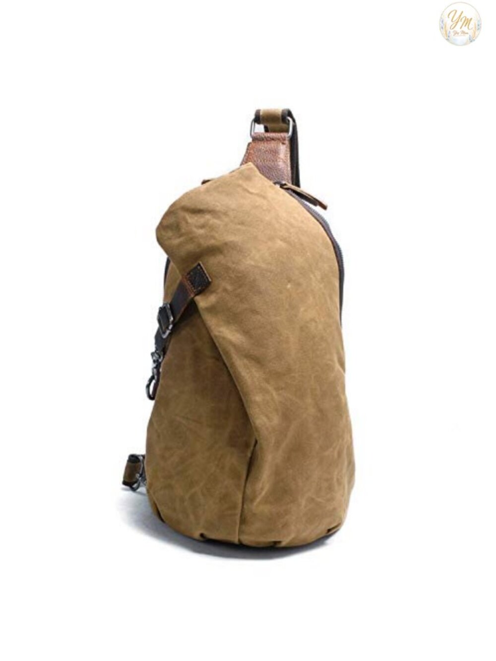 Waxed Canvas Sling Backpack Cow Leather Trim Crossbody Bag Lightweight Compact